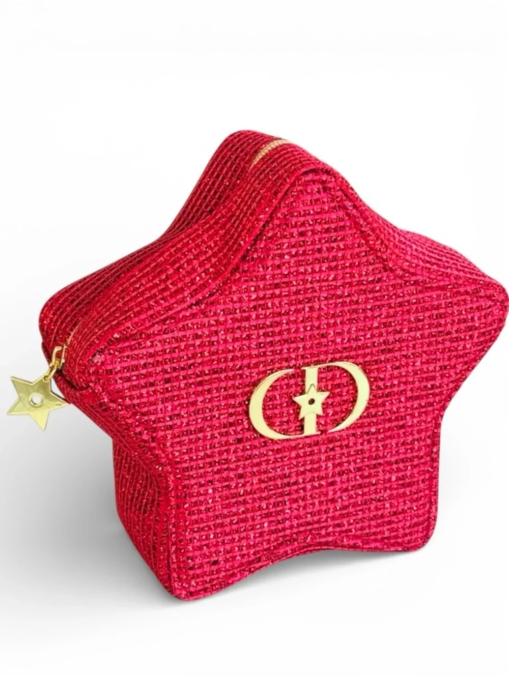 Dior Star-Shaped Cosmetic Pouch in Bright Red with Gold Hardware
